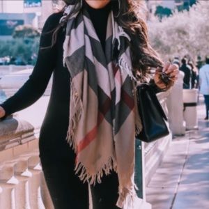 Burberry House Check Marino Wool Square Scarf with Fringe